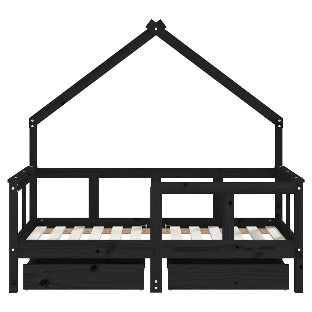 vidaXL Estructura de cama niños con cajones madera pino negro 70x140cm