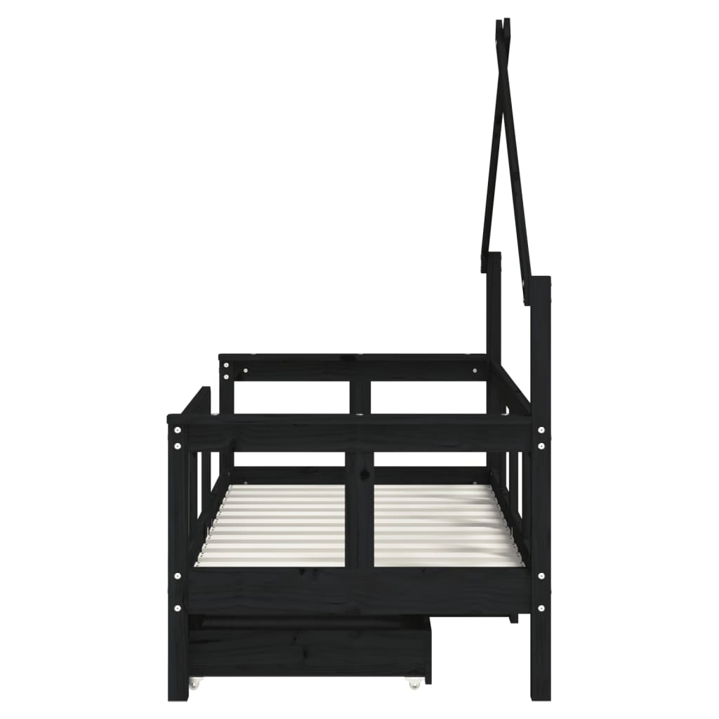 vidaXL Estructura de cama niños con cajones madera pino negro 70x140cm