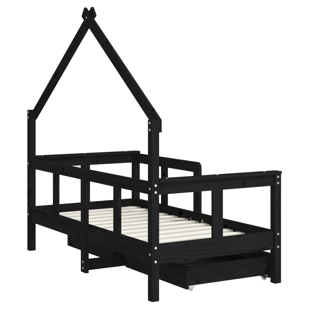 vidaXL Estructura de cama niños con cajones madera pino negro 70x140cm