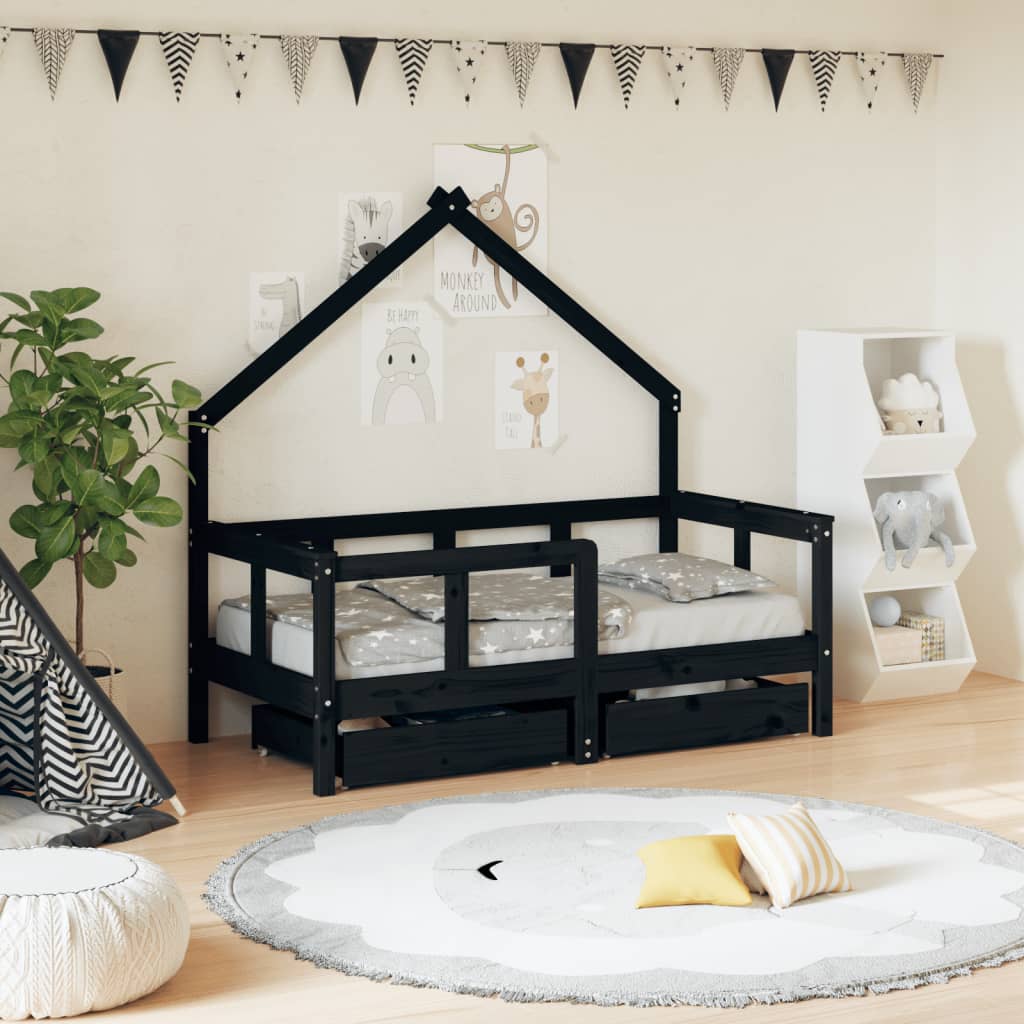 vidaXL Estructura de cama niños con cajones madera pino negro 70x140cm