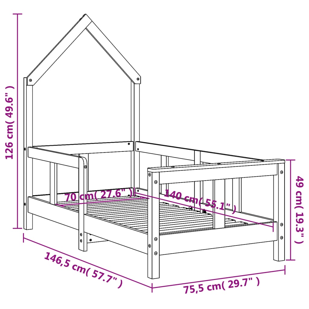 vidaXL Estructura de cama para niños madera maciza de pino 70x140 cm