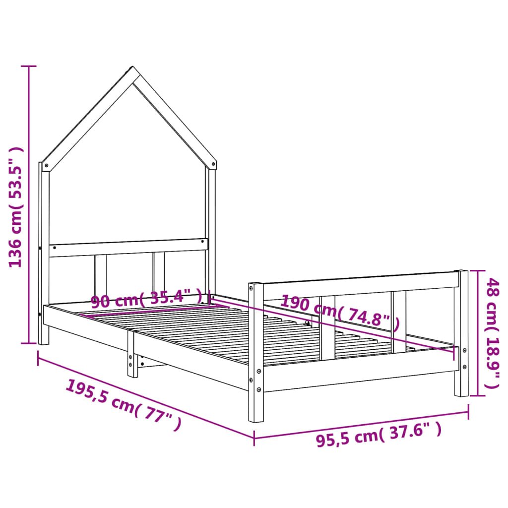 vidaXL Estructura de cama infantil madera maciza de pino 90x190 cm