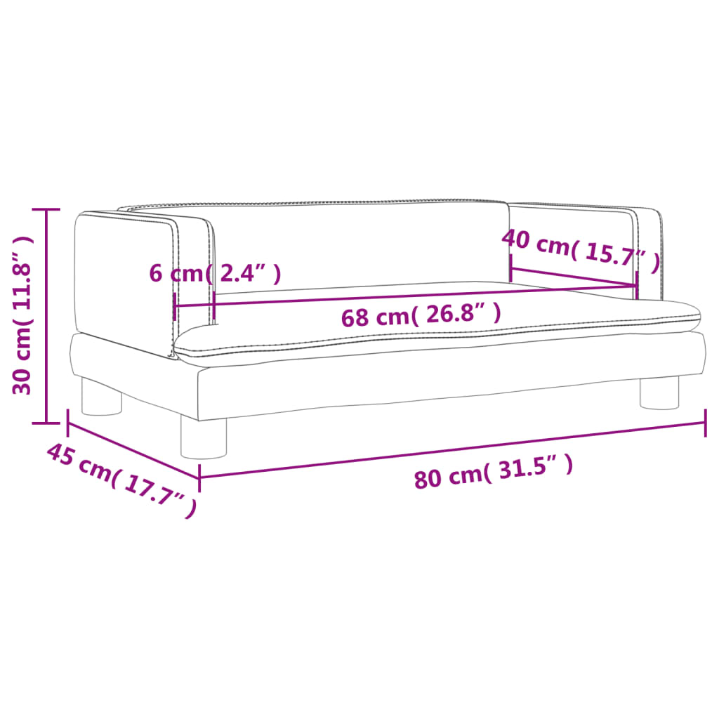 vidaXL Sofá para niños de cuero sintético negro 80x45x30 cm