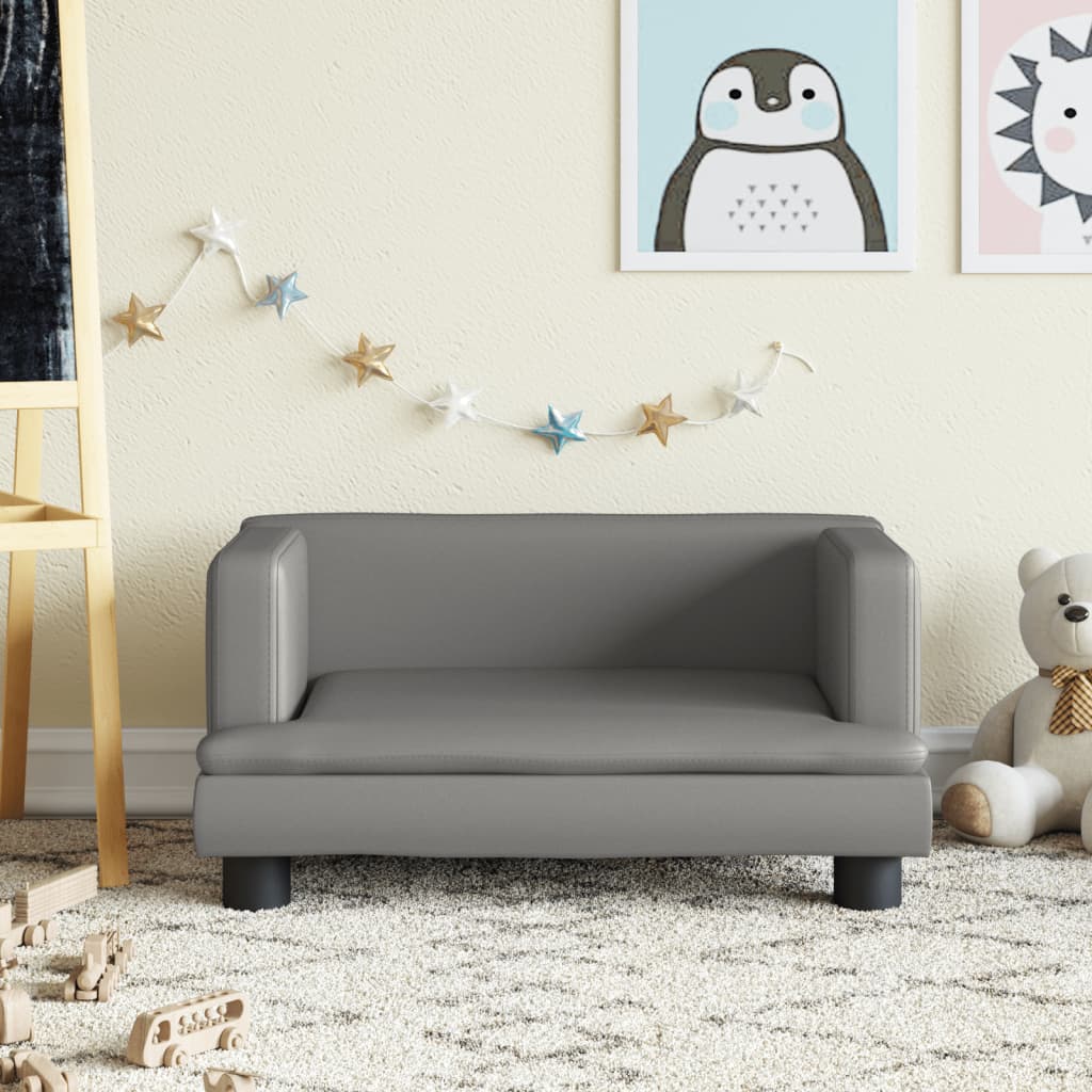 vidaXL Sofá para niños de cuero sintético gris 60x40x30 cm