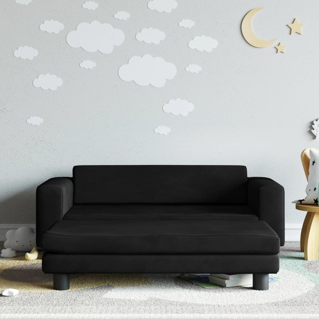 vidaXL Sofá para niños con reposapiés terciopelo negro 100x50x30 cm