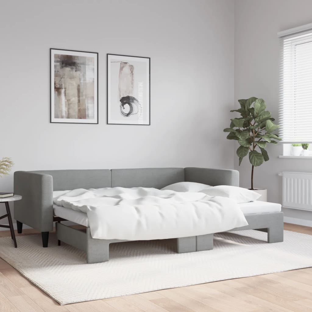 vidaXL Sofá cama nido tela gris claro 90x200 cm