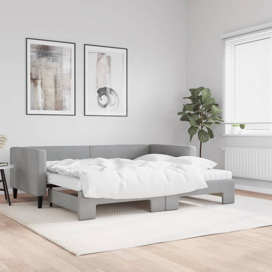 vidaXL Sofá cama nido con colchón tela gris claro 90x200 cm