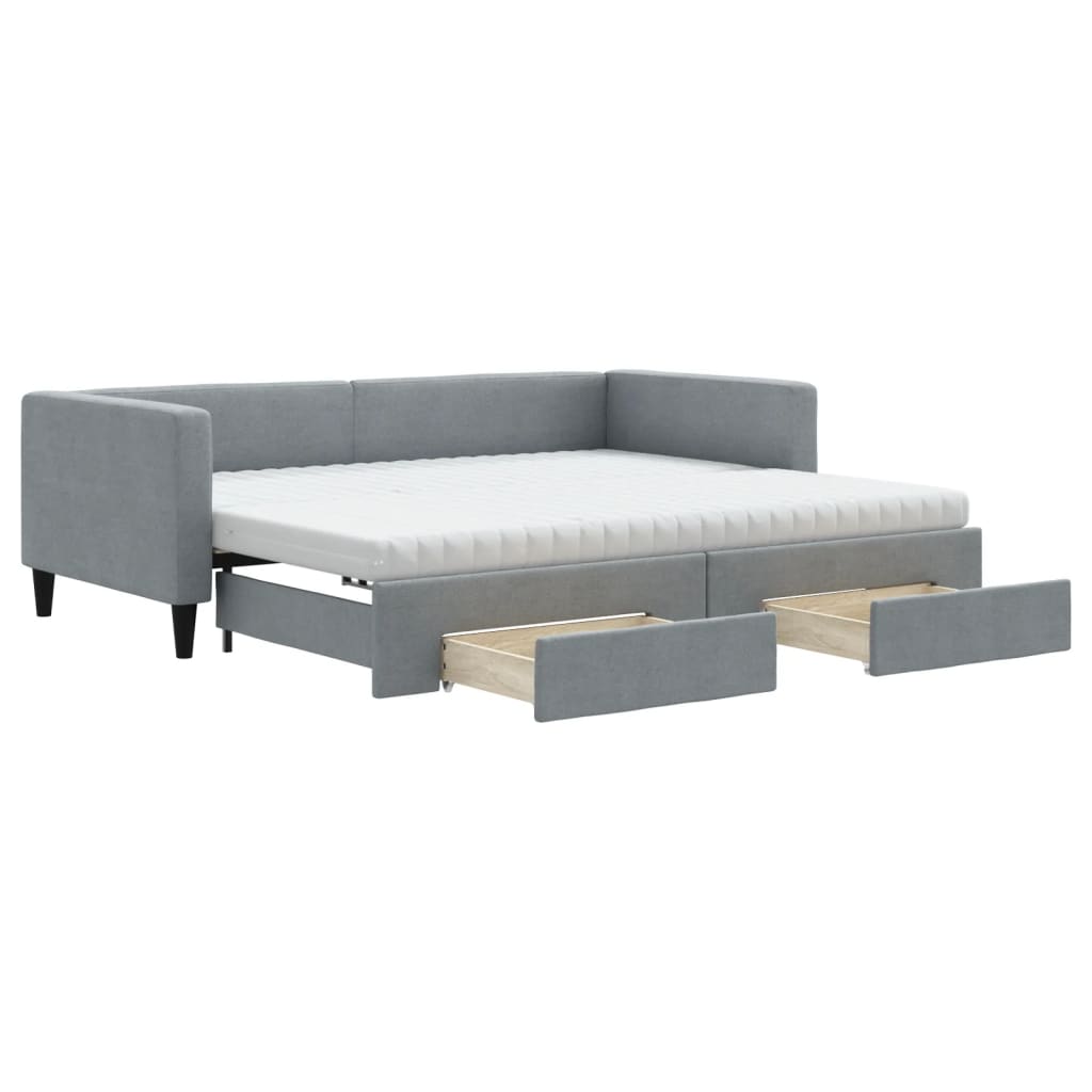 vidaXL Sofá cama nido con cajones tela gris claro 90x200 cm