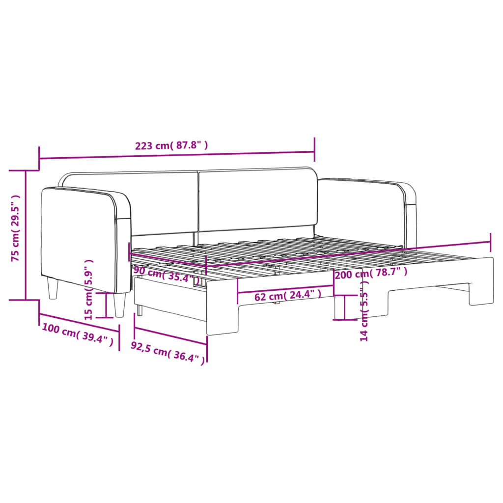 vidaXL Sofá cama nido tela gris claro 90x200 cm