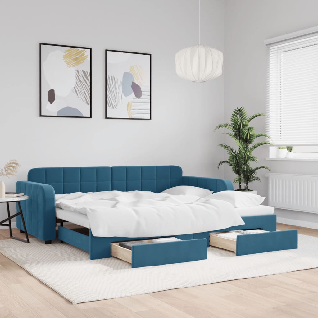 vidaXL Sofá cama nido con cajones terciopelo azul 90x200 cm