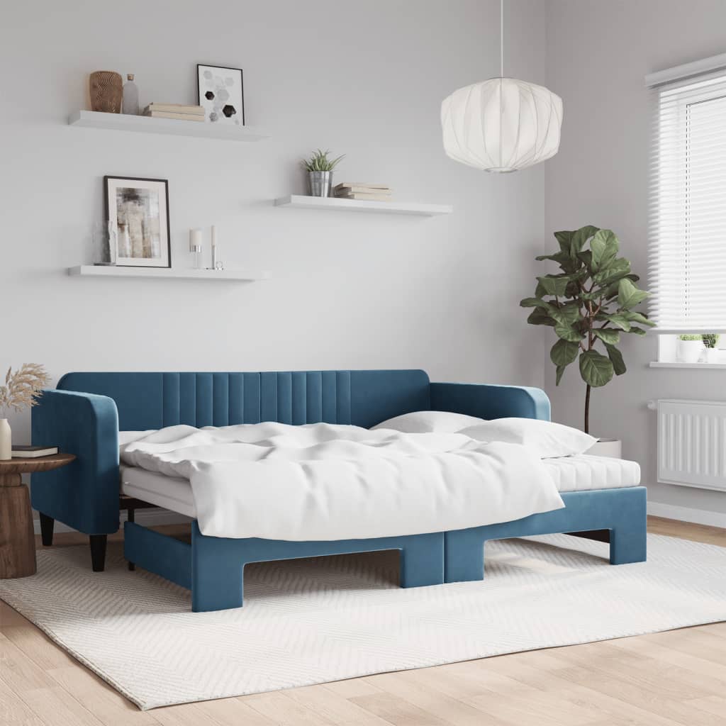 vidaXL Sofá cama nido con colchón terciopelo azul 90x200 cm