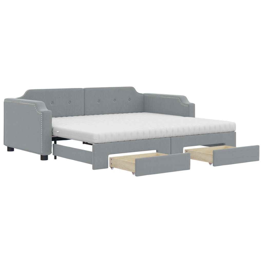 vidaXL Sofá cama nido con cajones tela gris claro 90x200 cm