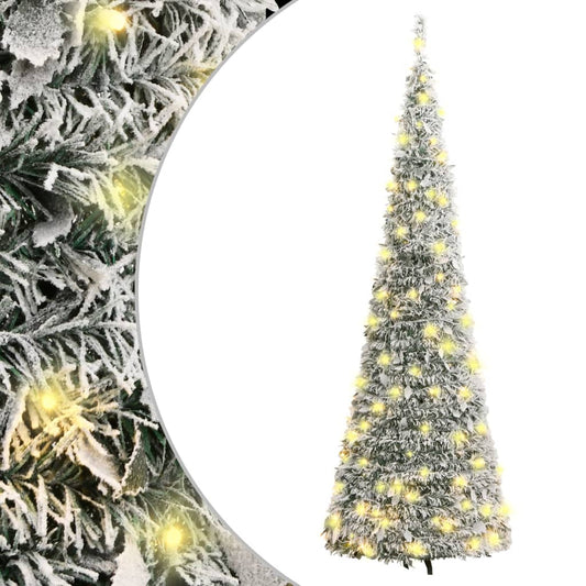 vidaXL Árbol de Navidad artificial desplegable con nieve 200 LED 210cm