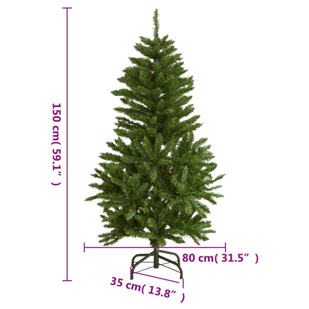 vidaXL Árbol de Navidad artificial con bisagras y soporte verde 150 cm