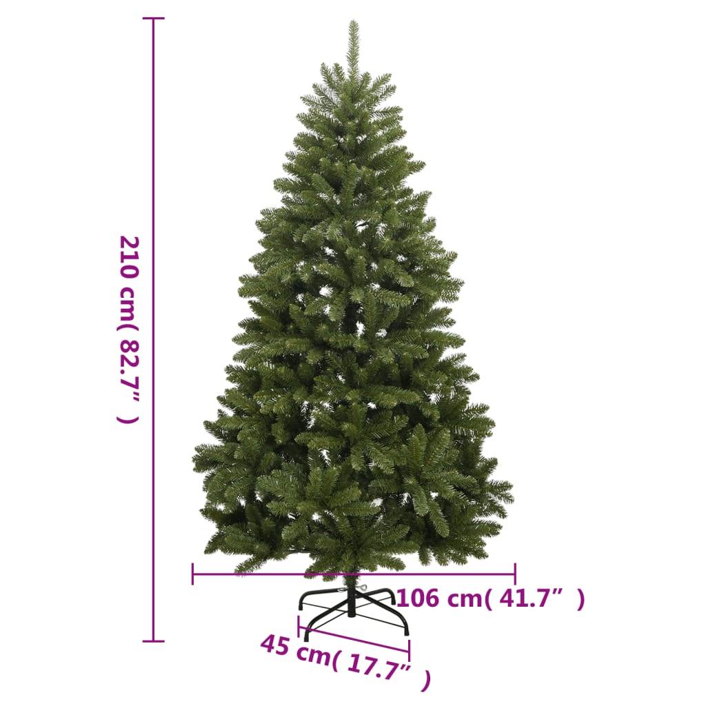 vidaXL Árbol de Navidad artificial con bisagras y soporte verde 210 cm