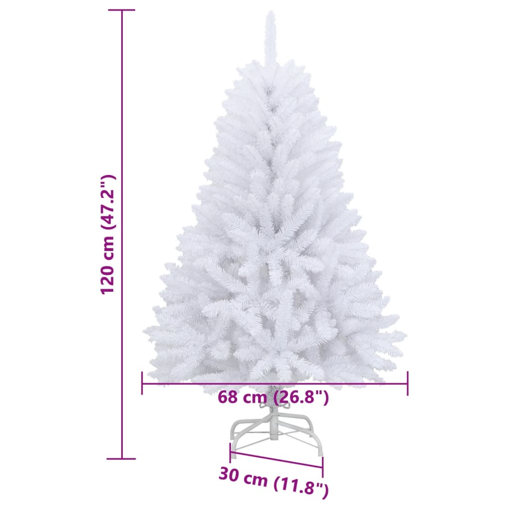 vidaXL Árbol de Navidad artificial con bisagras y soporte blanco 120cm