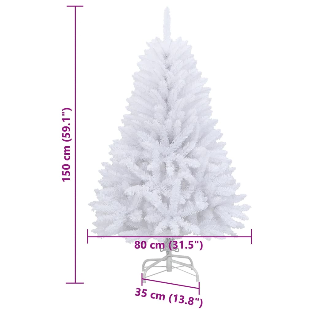 vidaXL Árbol de Navidad artificial con bisagras y soporte blanco 150cm