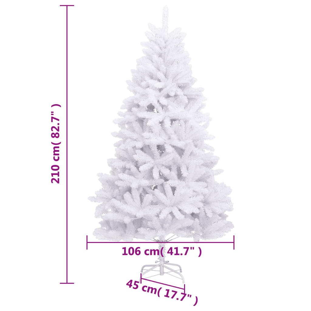 vidaXL Árbol de Navidad artificial con bisagras y soporte blanco 210cm