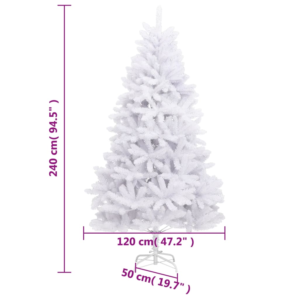 vidaXL Árbol de Navidad artificial con bisagras y soporte blanco 240cm