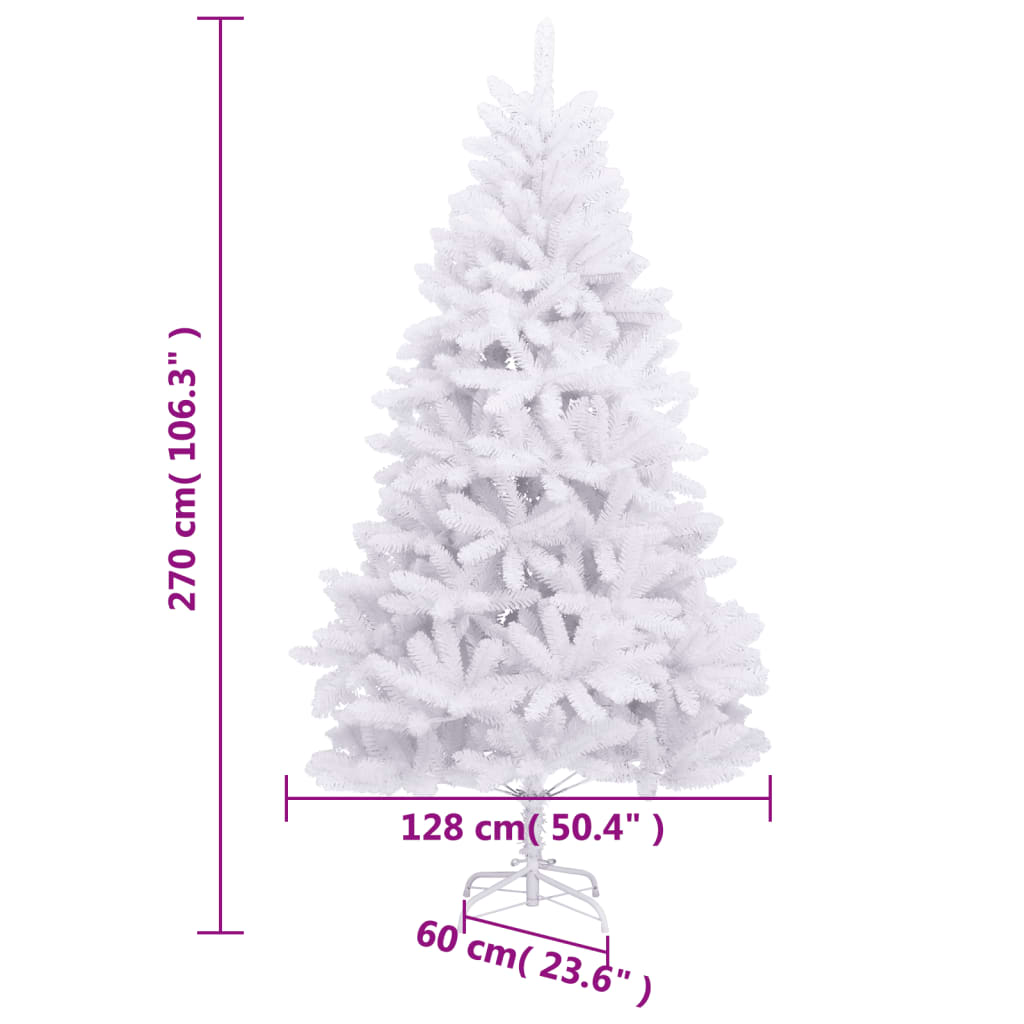 vidaXL Árbol de Navidad artificial con bisagras y soporte blanco 270cm