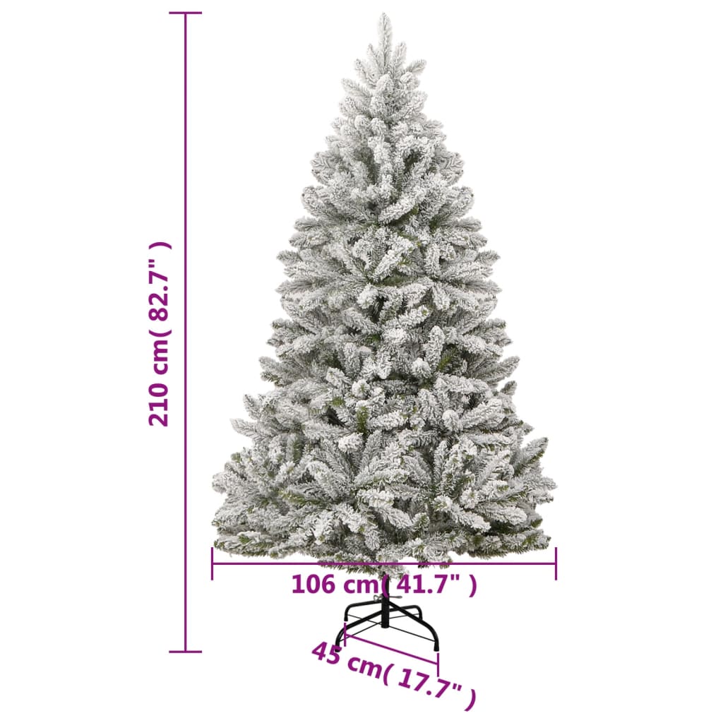 vidaXL Árbol de Navidad artificial con bisagras y nieve flocada 210 cm