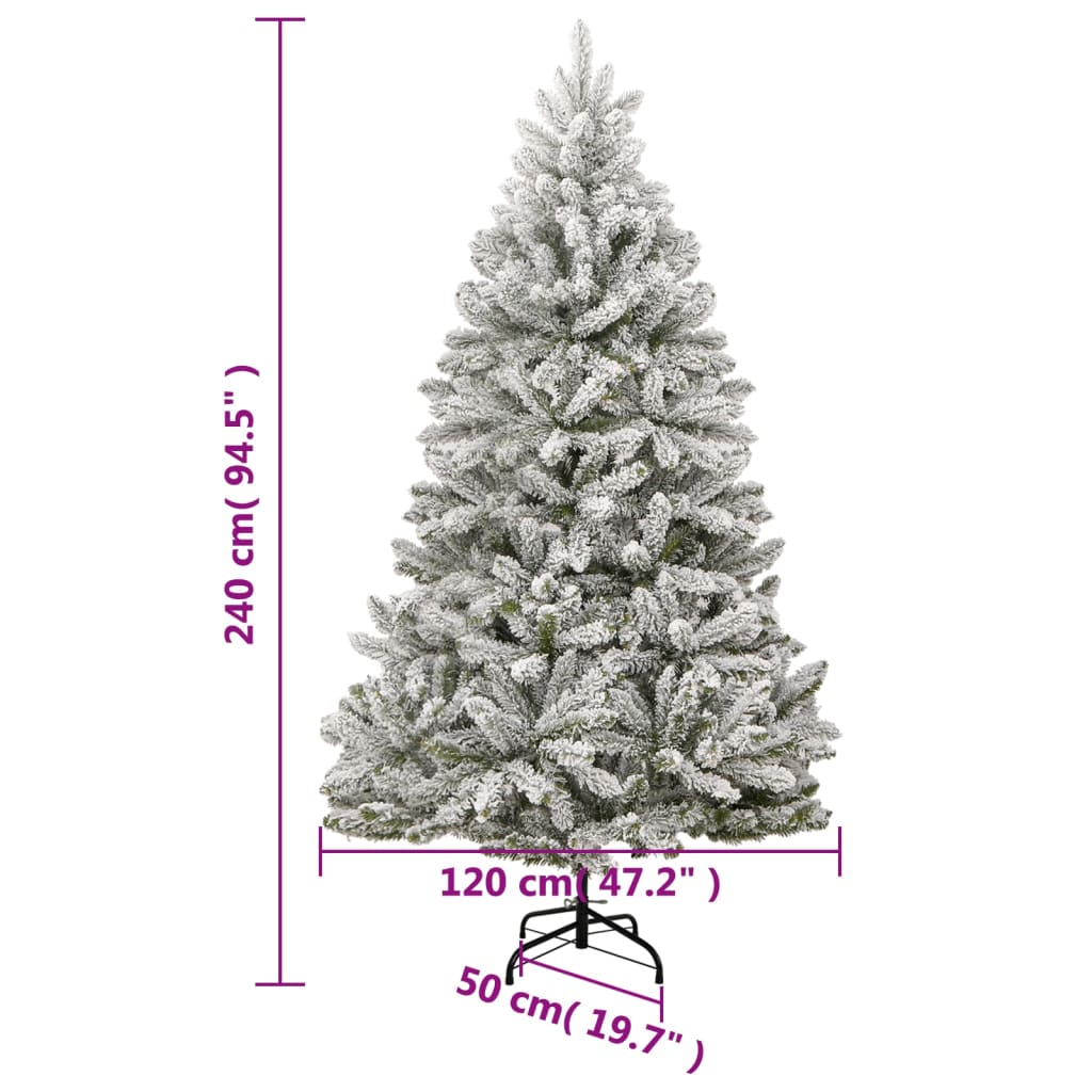 vidaXL Árbol de Navidad artificial con bisagras y nieve flocada 240 cm