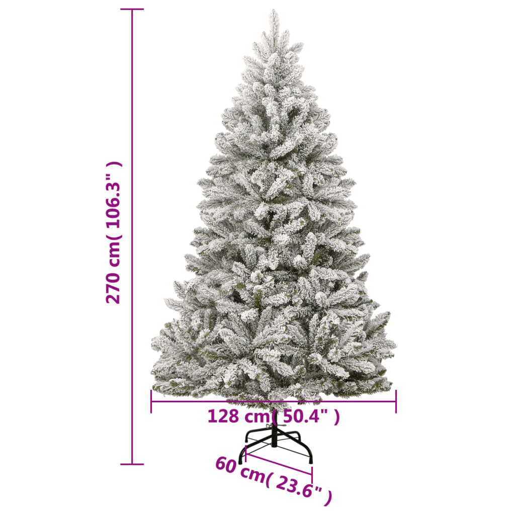 vidaXL Árbol de Navidad artificial con bisagras y nieve flocada 270 cm