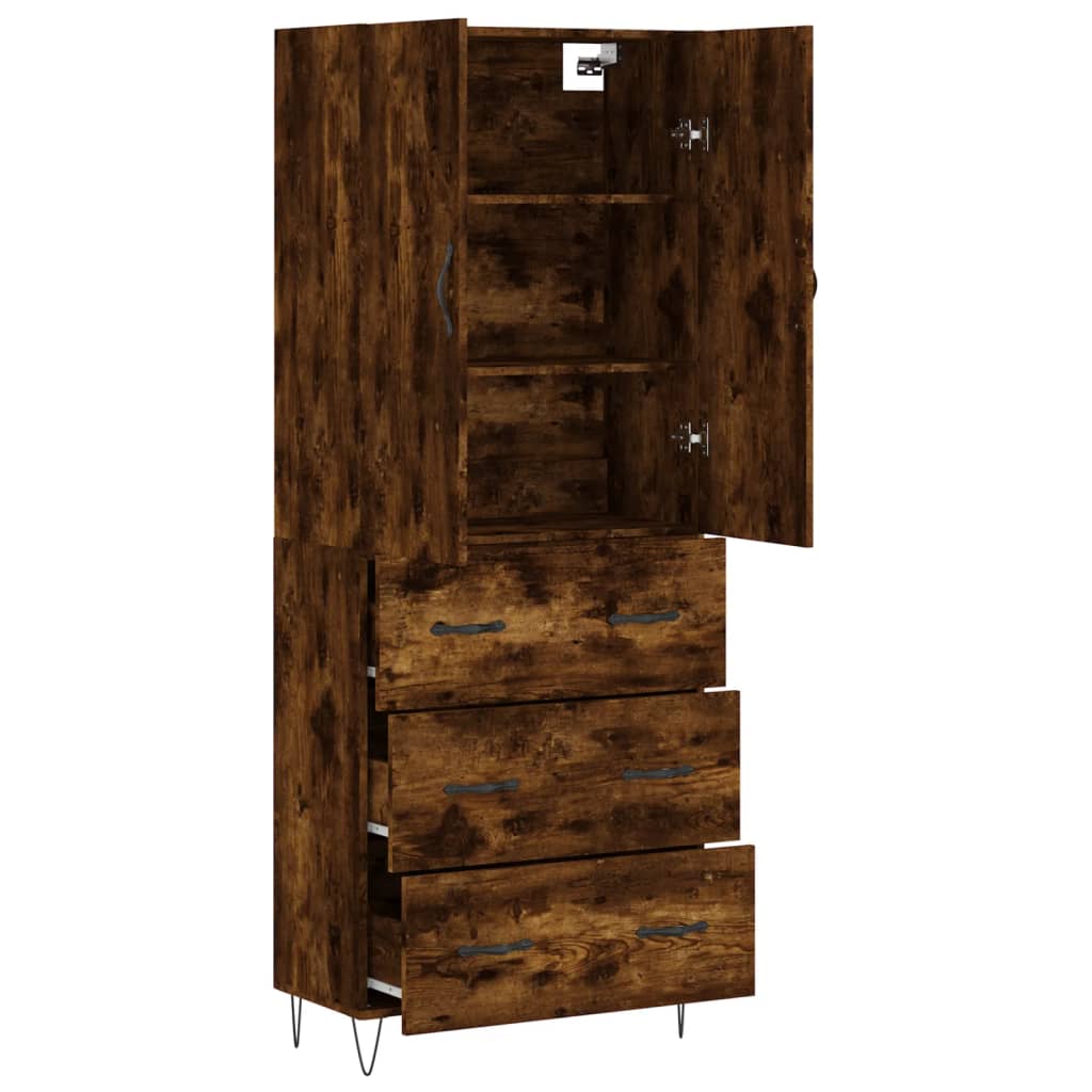 vidaXL Aparador alto madera contrachapada roble ahumado 69,5x34x180 cm