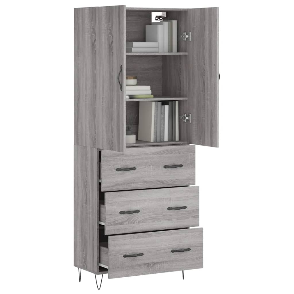 vidaXL Aparador alto madera contrachapada gris sonoma 69,5x34x180 cm