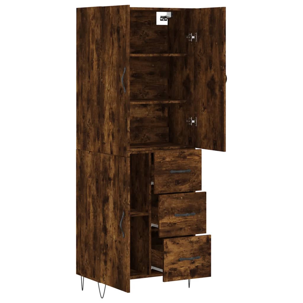 vidaXL Aparador alto madera contrachapada roble ahumado 69,5x34x180 cm