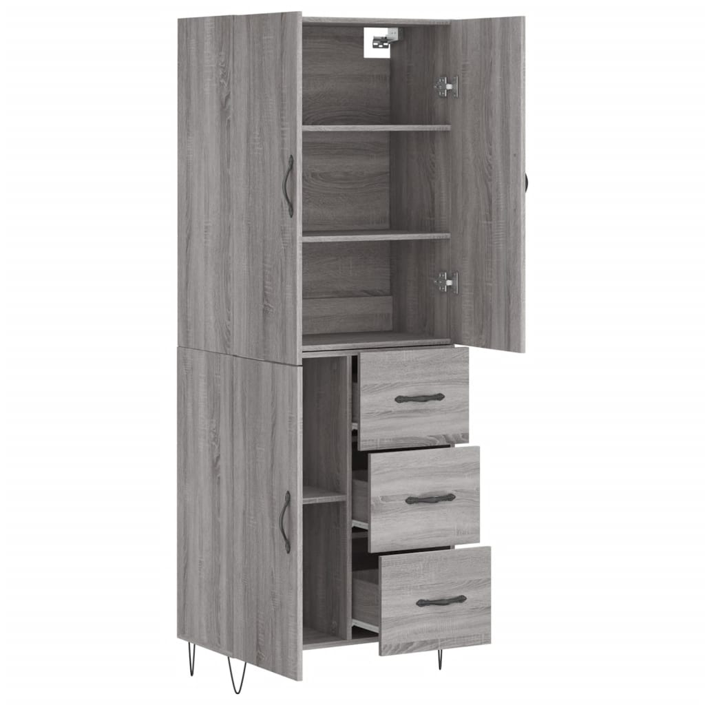 vidaXL Aparador alto madera contrachapada gris sonoma 69,5x34x180 cm