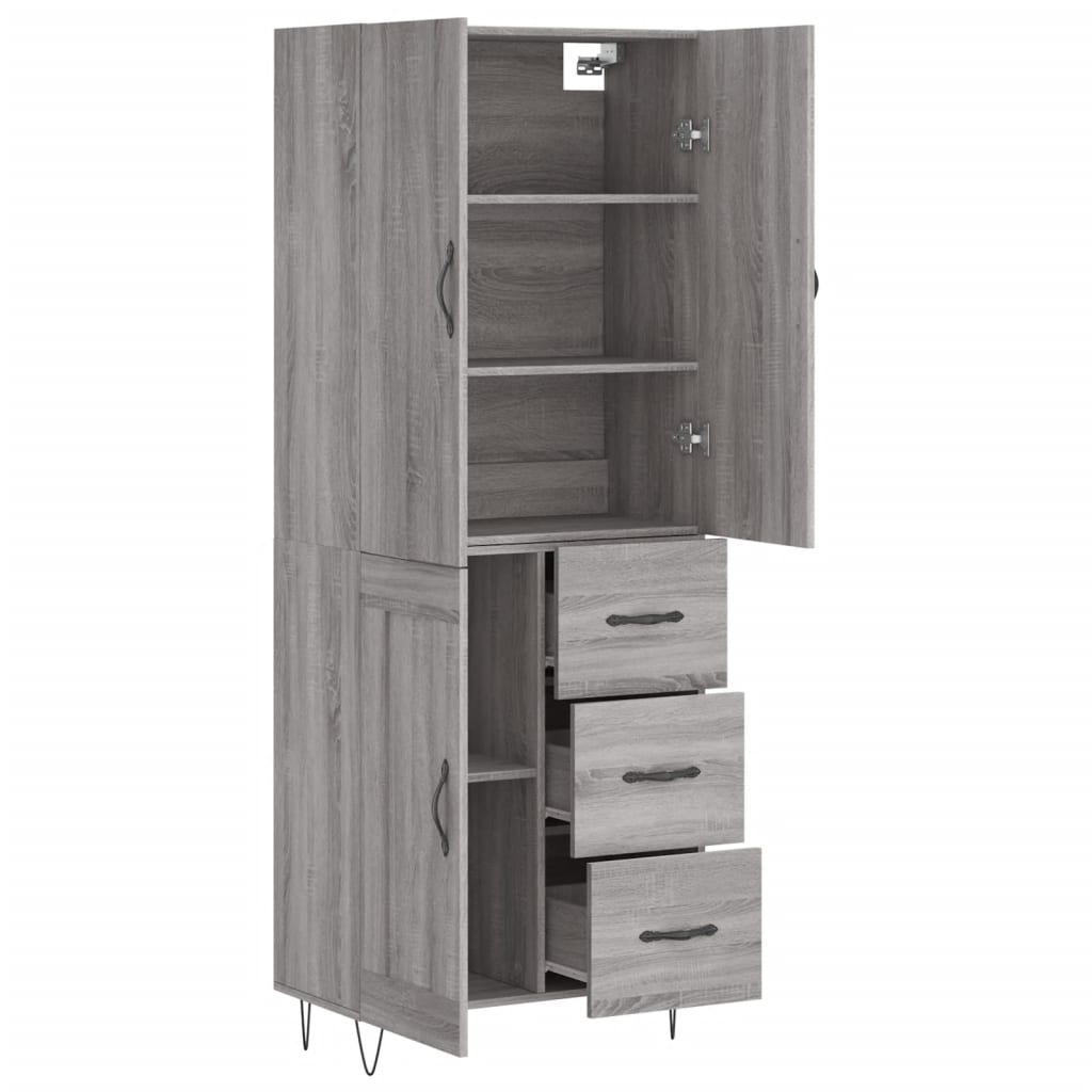 vidaXL Aparador alto madera contrachapada gris sonoma 69,5x34x180 cm