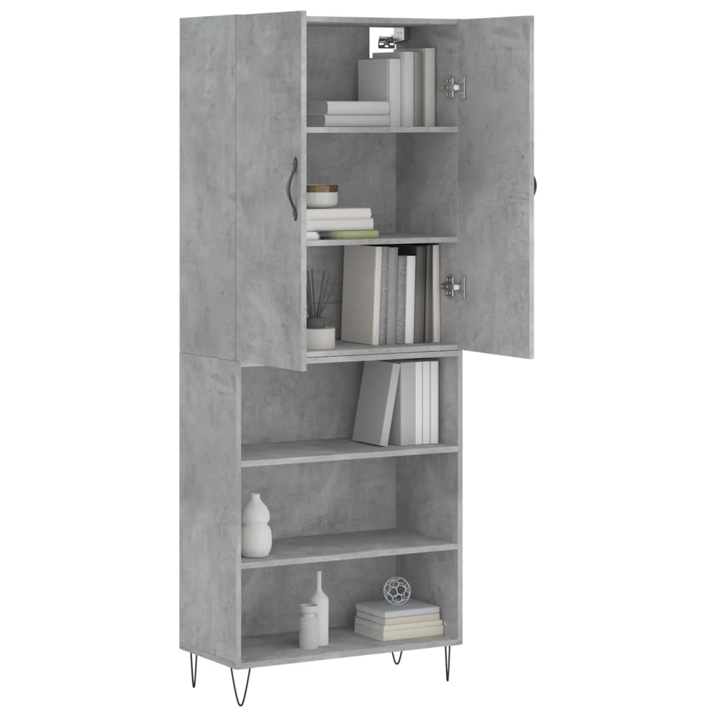 vidaXL Aparador alto madera contrachapada gris hormigón 69,5x34x180 cm