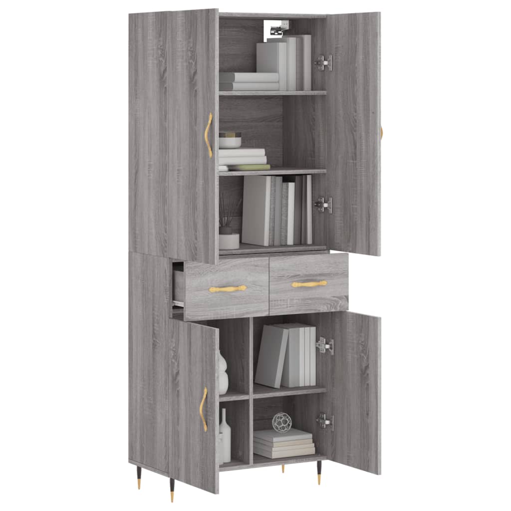 vidaXL Aparador alto madera contrachapada gris sonoma 69,5x34x180 cm