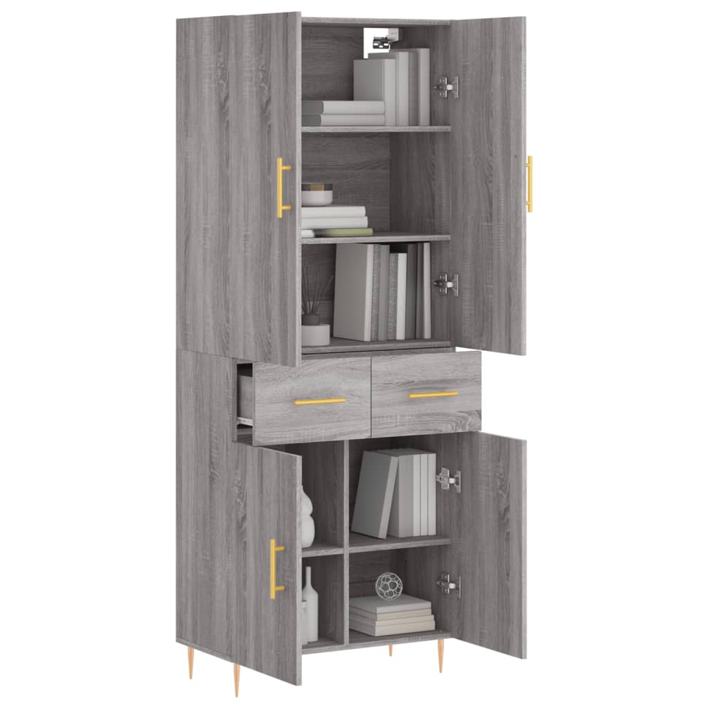 vidaXL Aparador alto madera contrachapada gris sonoma 69,5x34x180 cm