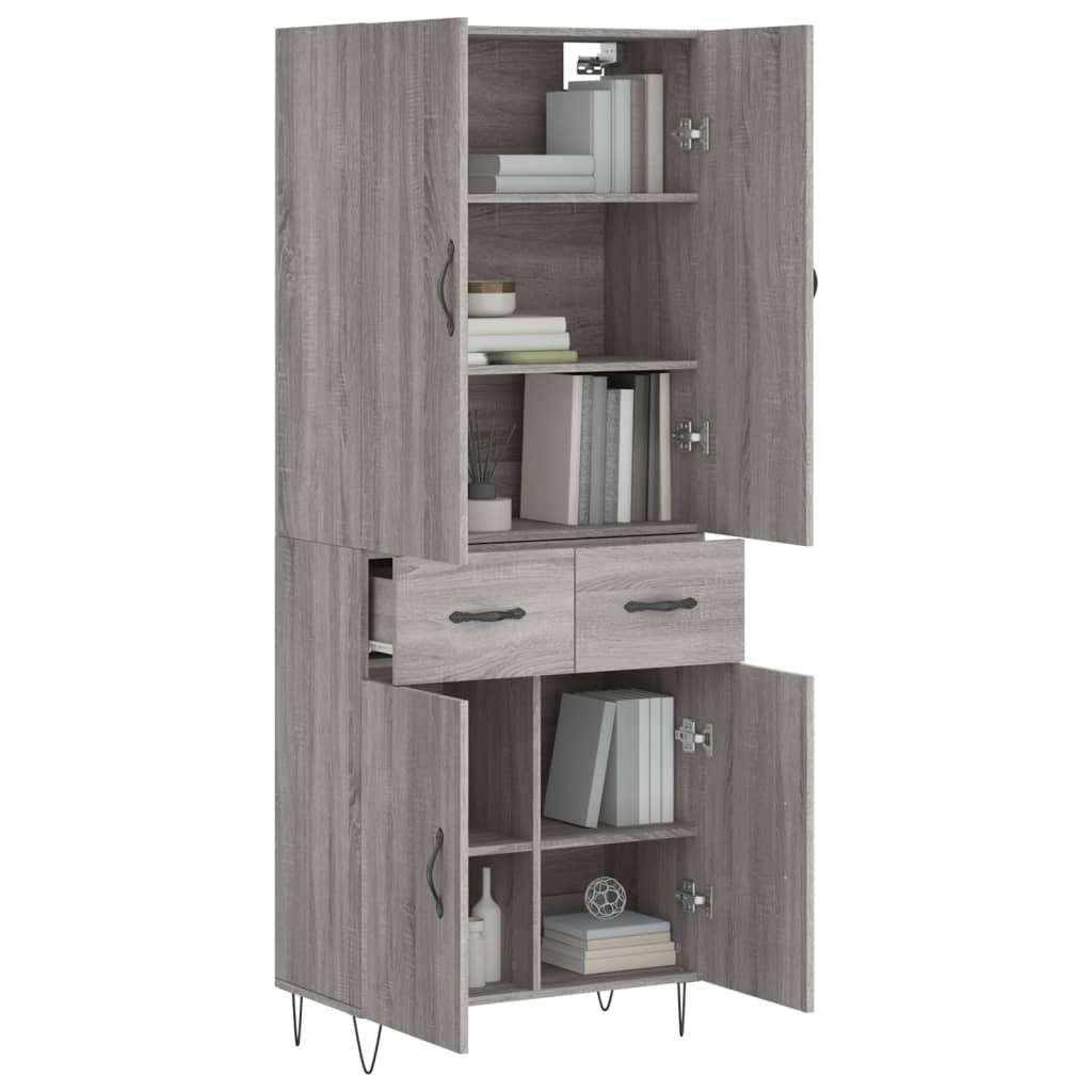 vidaXL Aparador alto madera contrachapada gris sonoma 69,5x34x180 cm