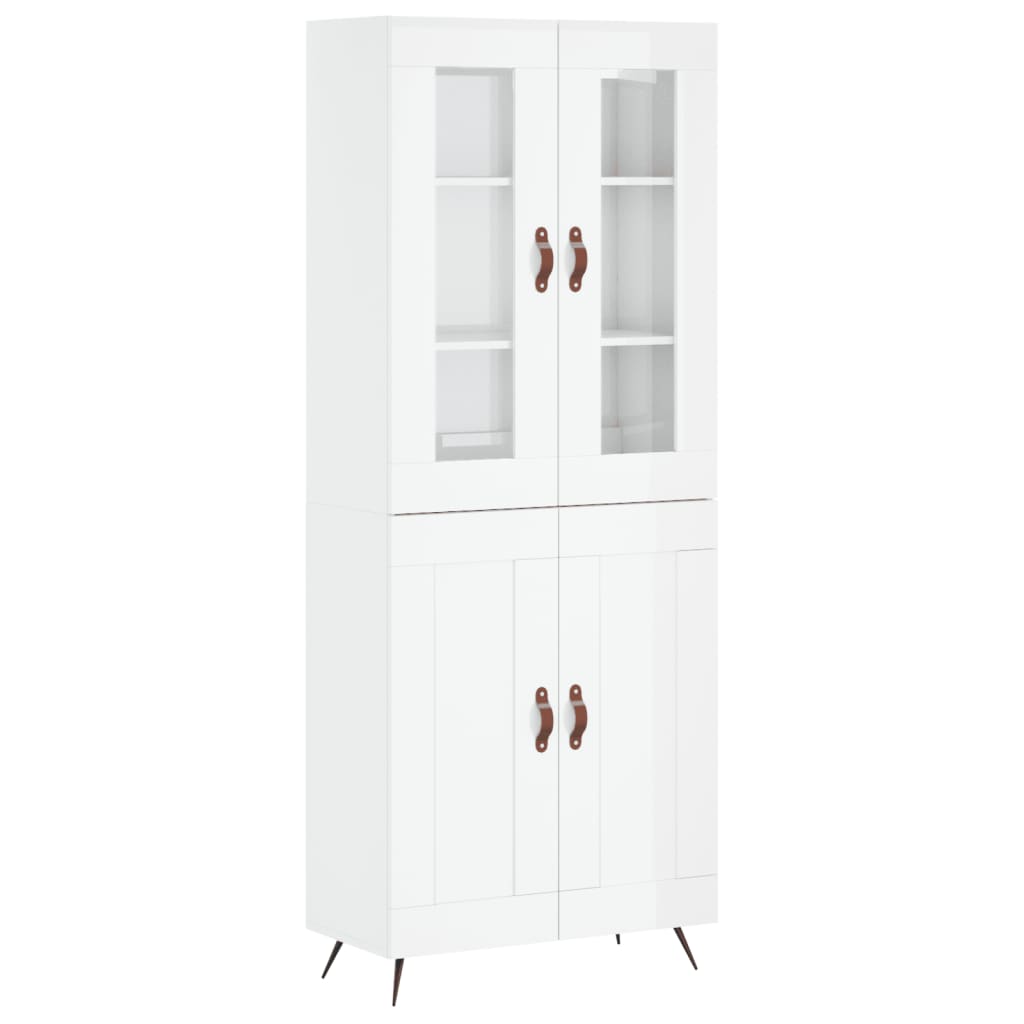 vidaXL Aparador alto madera contrachapada blanco brillo 69,5x34x180 cm