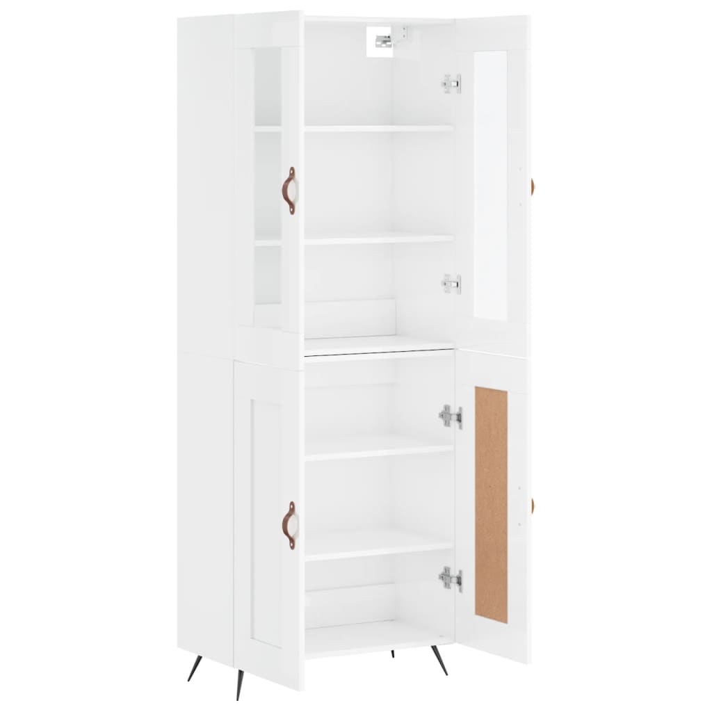 vidaXL Aparador alto madera contrachapada blanco brillo 69,5x34x180 cm