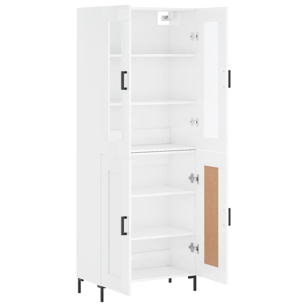 vidaXL Aparador alto madera contrachapada blanco brillo 69,5x34x180 cm