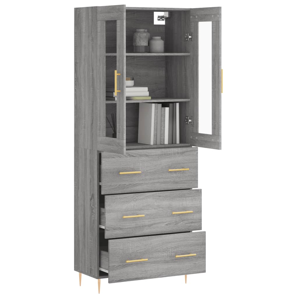 vidaXL Aparador alto madera contrachapada gris sonoma 69,5x34x180 cm