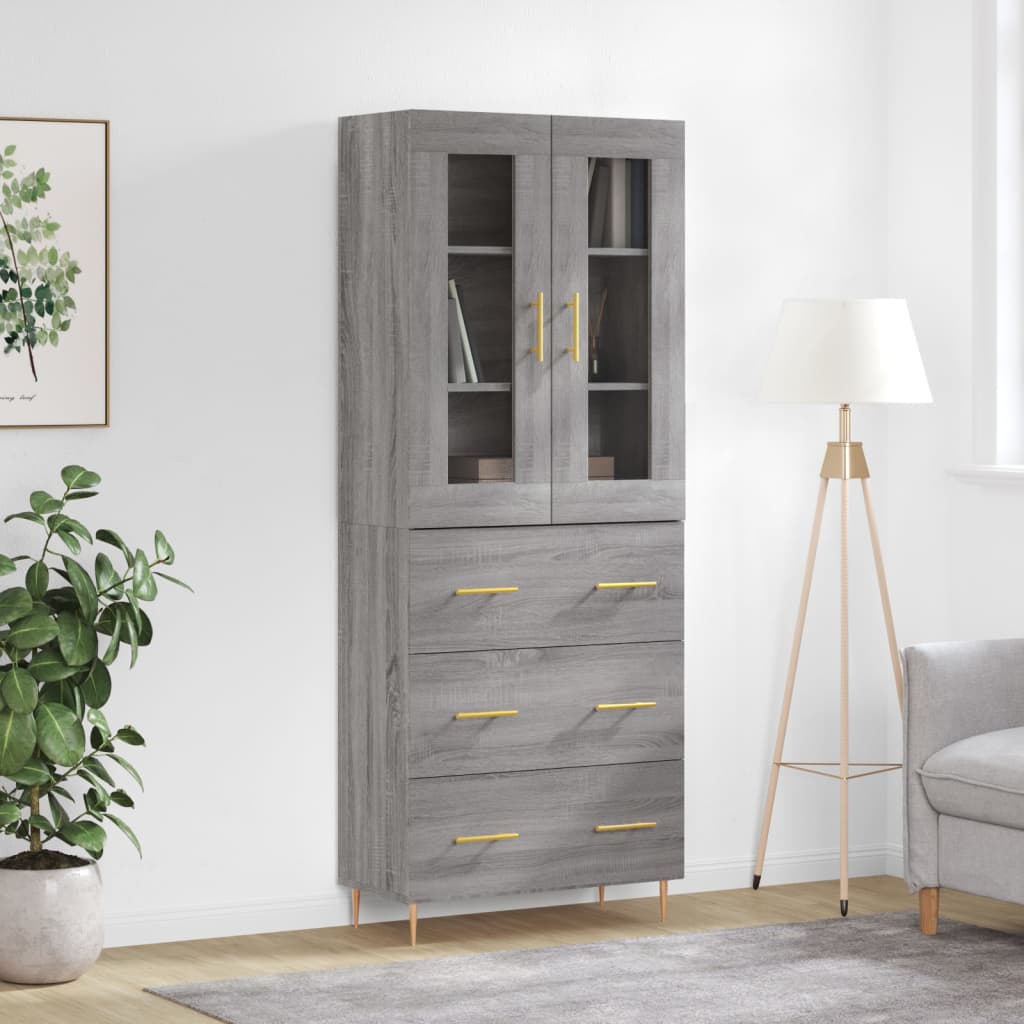 vidaXL Aparador alto madera contrachapada gris sonoma 69,5x34x180 cm