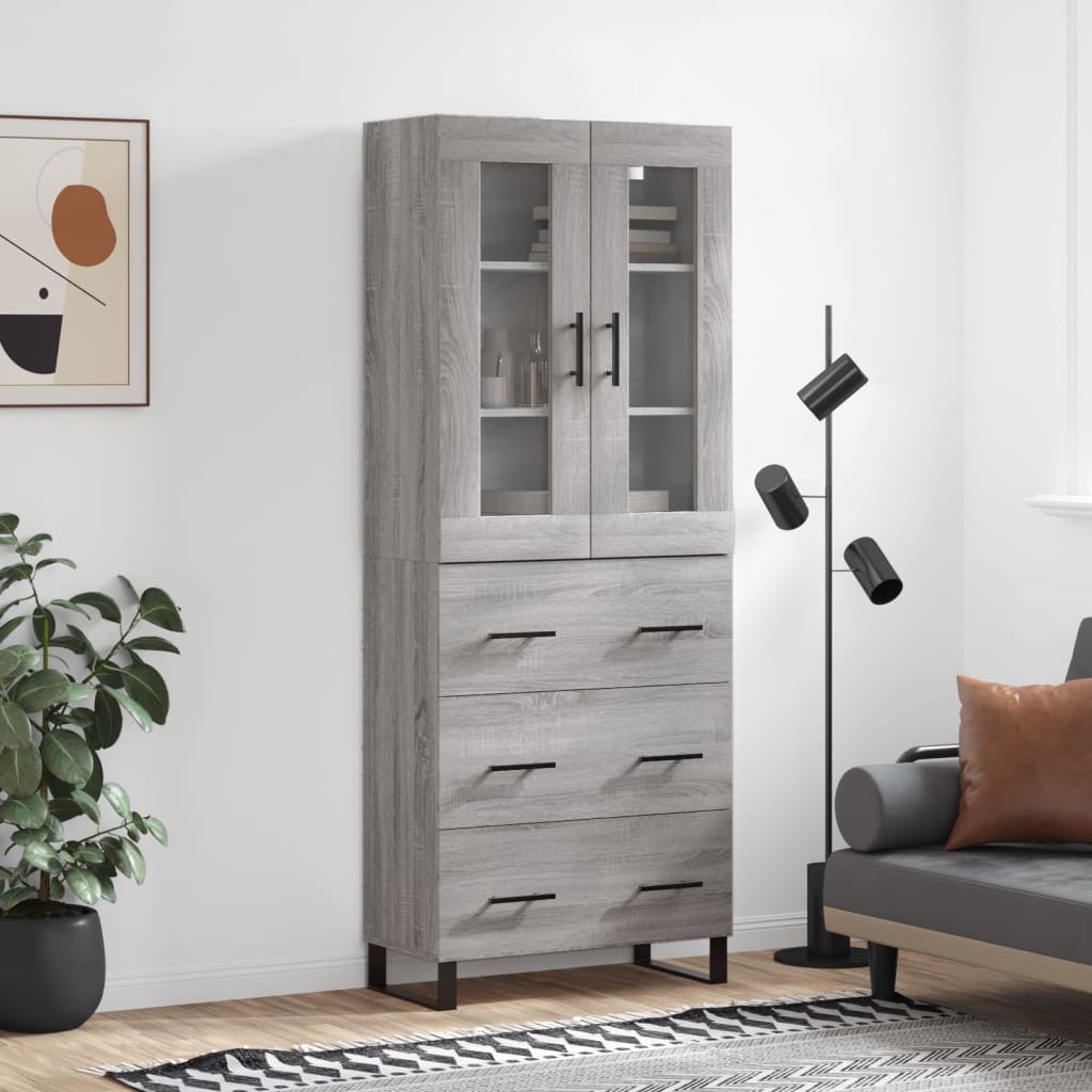 vidaXL Aparador alto madera contrachapada gris sonoma 69,5x34x180 cm