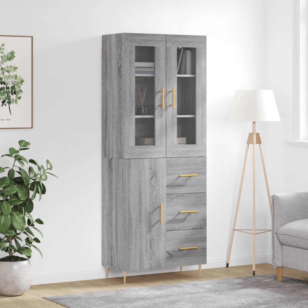 vidaXL Aparador alto madera contrachapada gris sonoma 69,5x34x180 cm