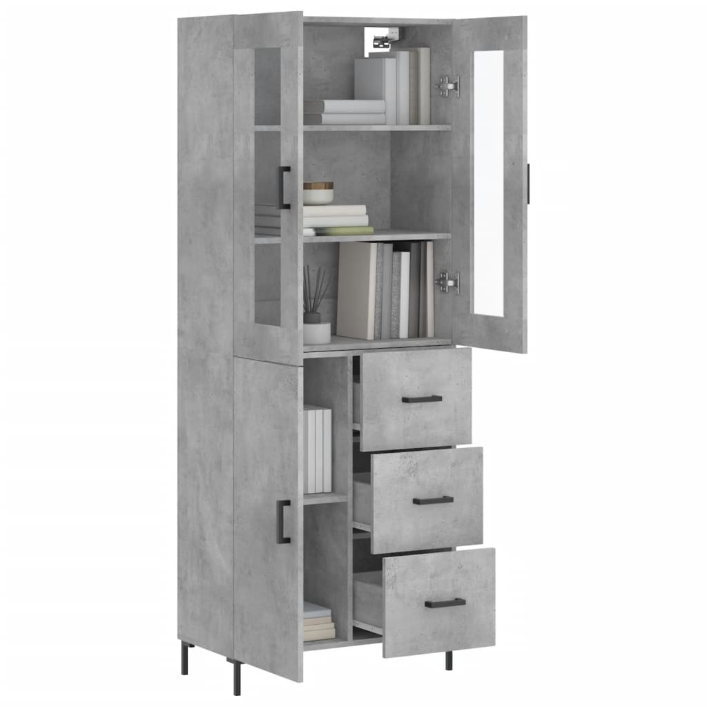 vidaXL Aparador alto madera contrachapada gris hormigón 69,5x34x180 cm