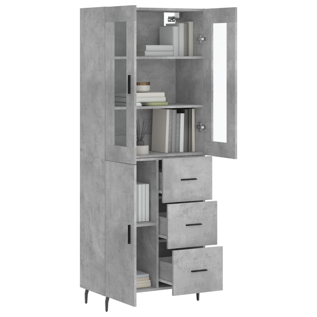 vidaXL Aparador alto madera contrachapada gris hormigón 69,5x34x180 cm