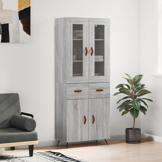 vidaXL Aparador alto madera contrachapada gris sonoma 69,5x34x180 cm