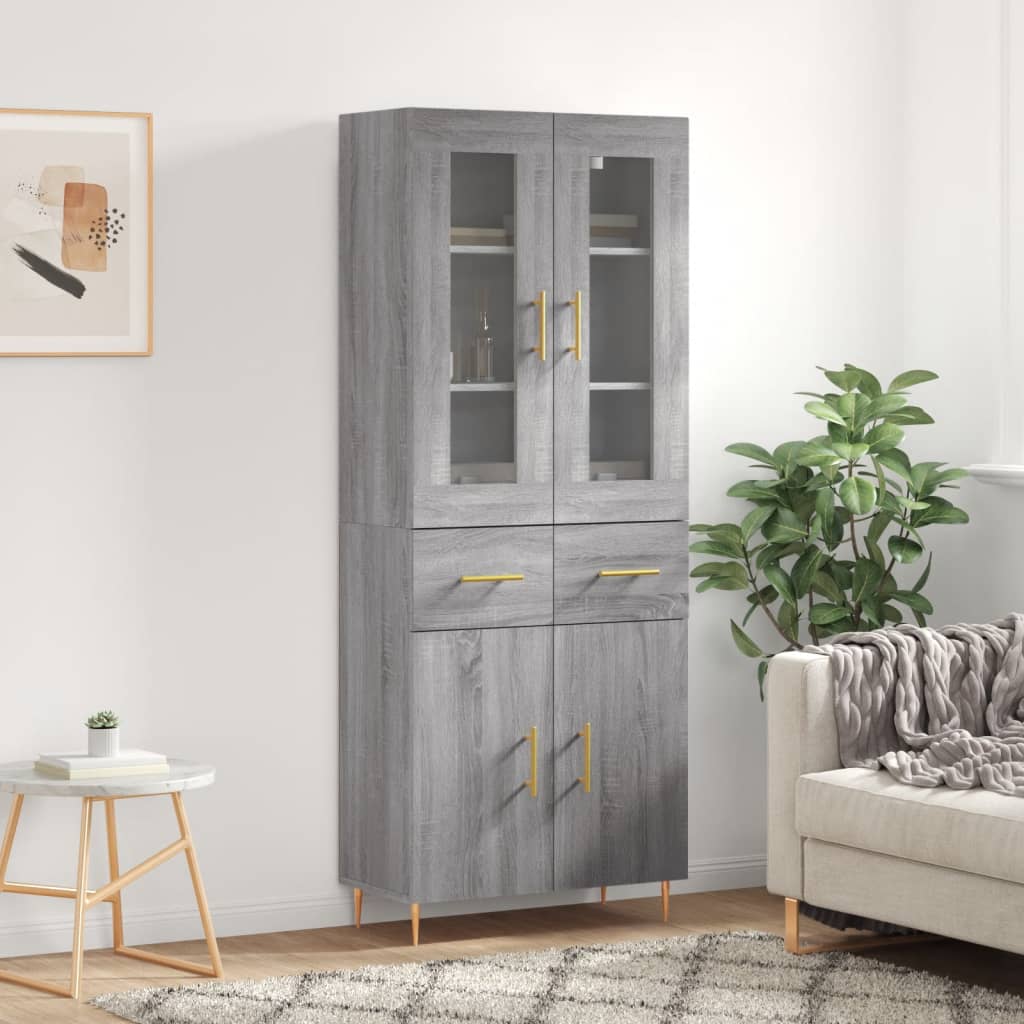 vidaXL Aparador alto madera contrachapada gris sonoma 69,5x34x180 cm