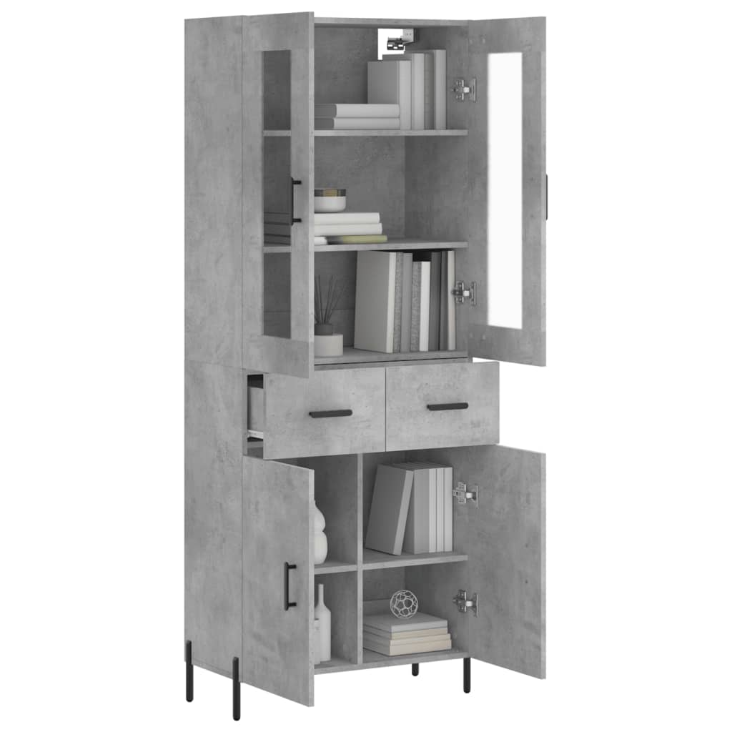 vidaXL Aparador alto madera contrachapada gris hormigón 69,5x34x180 cm