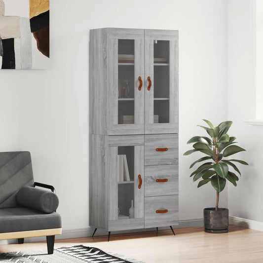 vidaXL Aparador alto madera contrachapada gris sonoma 69,5x34x180 cm