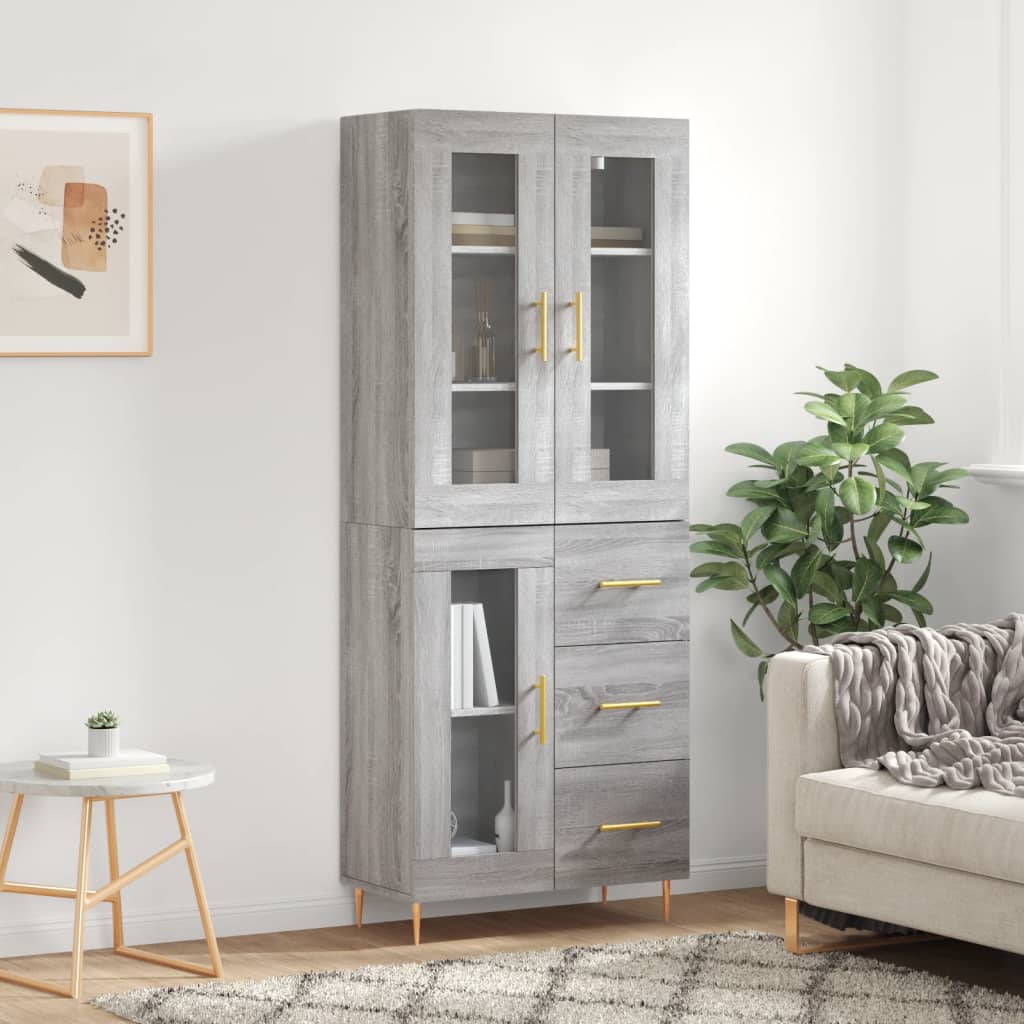 vidaXL Aparador alto madera contrachapada gris sonoma 69,5x34x180 cm